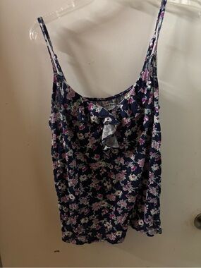 Old Navy Navy Floral Ruffle Cami with Pink and White Blooms